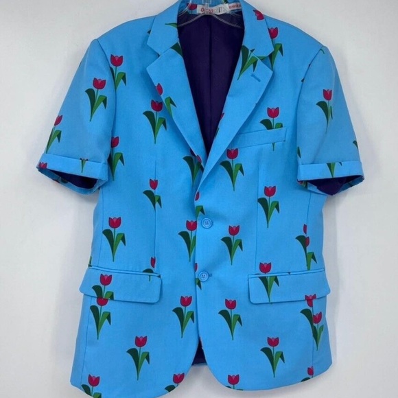 Opposuit tulip print summer suit with matching shorts and tie. - Picture 5 of 11